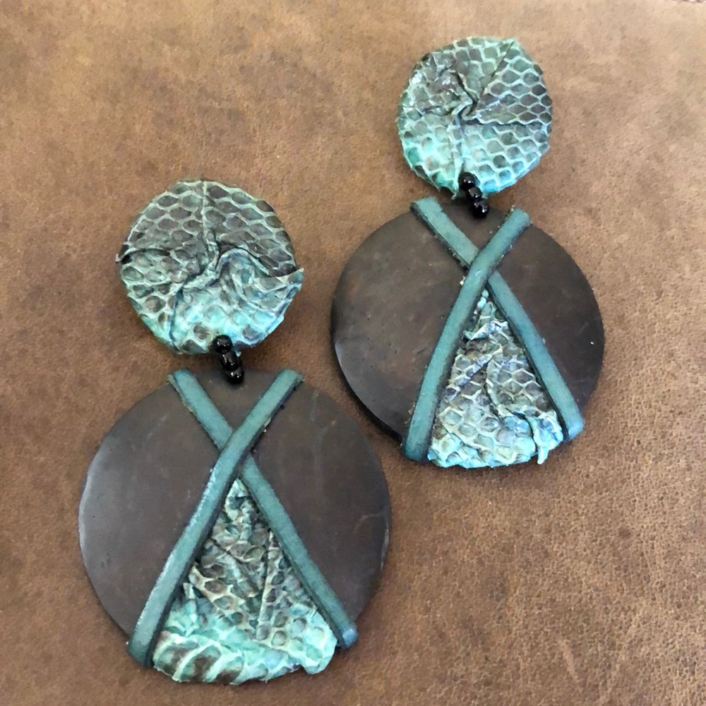 Vintage Handmade Snake and Wood 1980’s Earrings